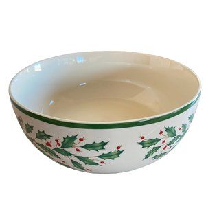 Lenox Holiday Ceramic Salad Bowl And Wooden Servers NIB Holiday Pattern